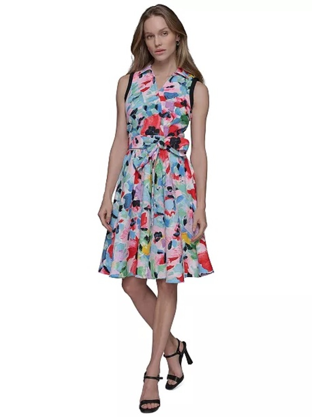 Karl Lagerfeld Sleeveless V-Neck Floral Midi Dress in Multi-Color